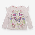 Tee with Ruffle Shoulders White and Butterflies 