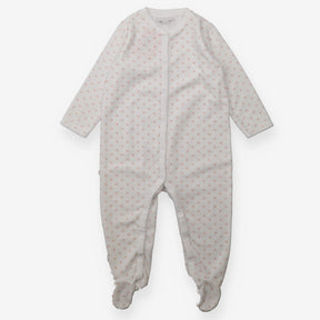 Sleepsuit white velour pink polka dots