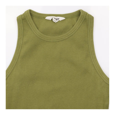 Ribbed Cotton Racerback Vest Top Khaki Olive Green