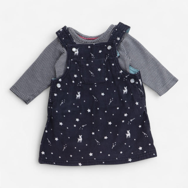 Pinafore Dress Grey with Stars and Striped Bodysui