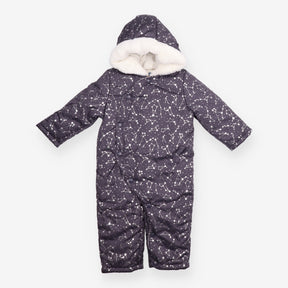 Pramsuit navy blue stars white fur lining