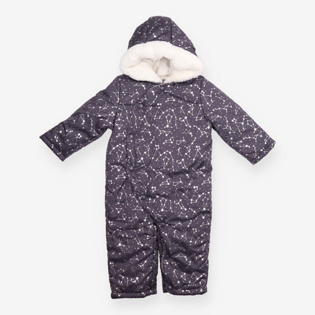 Pramsuit navy blue stars white fur lining