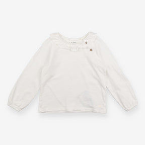 t-shirt white long sleeve frill collar buttons