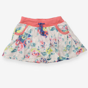 White floral skort with coral waistband