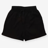 Black denim tie waist shorts