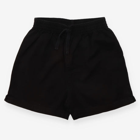 Black denim tie waist shorts