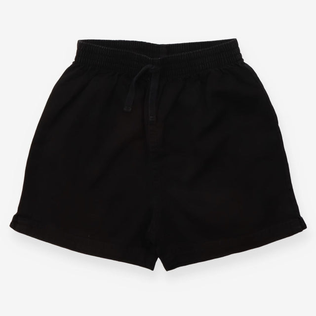 Black denim tie waist shorts
