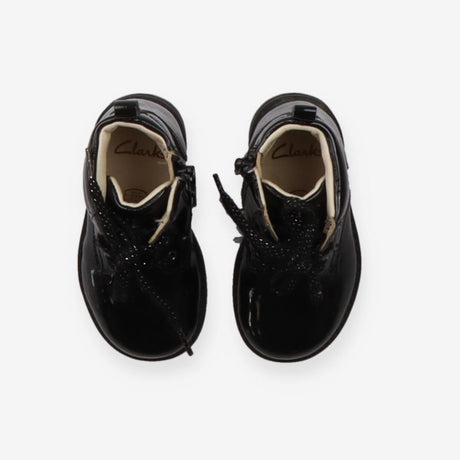 Boots black patent sparkly laces zip to side