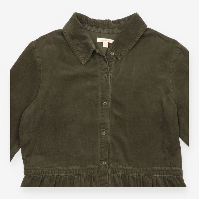 Dress Barbour Ayla Olive Green Corduroy Tiered Mid