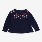 Knit cardigan navy festive robins 