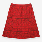 Embroidered A Line Cotton Midi Skirt Red