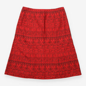 Embroidered A Line Cotton Midi Skirt Red