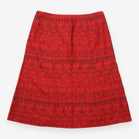 Embroidered A Line Cotton Midi Skirt Red