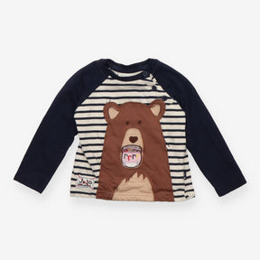 Tee LS striped bear blue sleeves