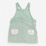 Dungaree dress corded mint green with owl applique