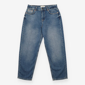 Straight Leg Jeans Mid Blue Faded Wash Denim