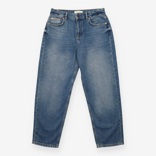 Straight Leg Jeans Mid Blue Faded Wash Denim