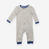 Sleepsuit Grey Stripe Blue Cuffs