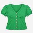 Bright Green 100% Cotton Slub Button Front V-Neck 
