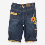 patchwork jeans with flowers and owl appliques