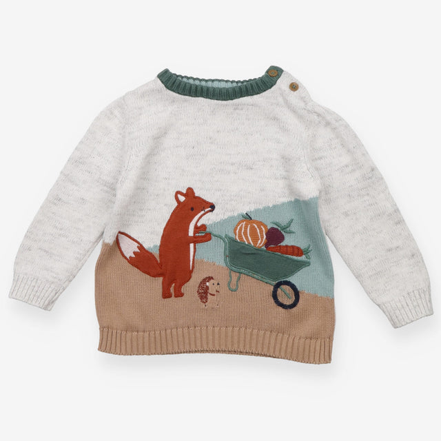 Sweater knit grey fox wheelbarrow veg
