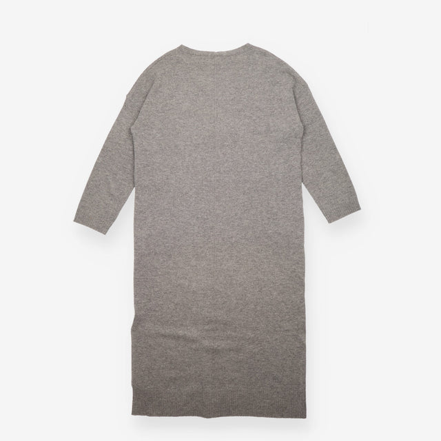 Jumper Dress Grey Pure Wool V-Neck Maxi