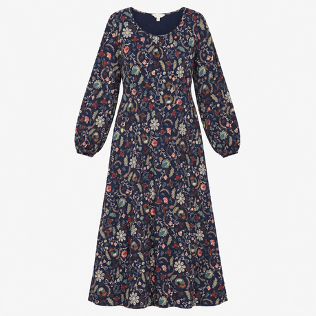 Bluebell Glade Botanical Floral Jersey Dress Navy 