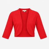 Red Cropped Open Front Knitted Bolero Cardigan