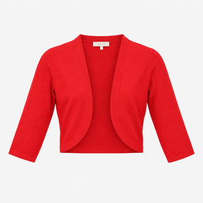 Red Cropped Open Front Knitted Bolero Cardigan
