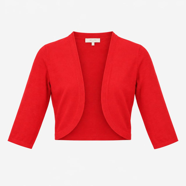 Red Cropped Open Front Knitted Bolero Cardigan