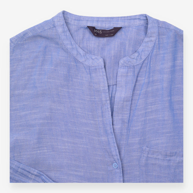 Blue Chambray Long Sleeve Tunic Shirt