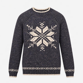 Jumper Crew Neck Snowflake Knit Blue Grey