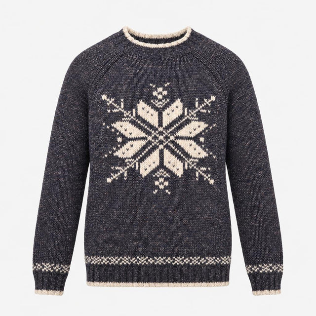Jumper Crew Neck Snowflake Knit Blue Grey