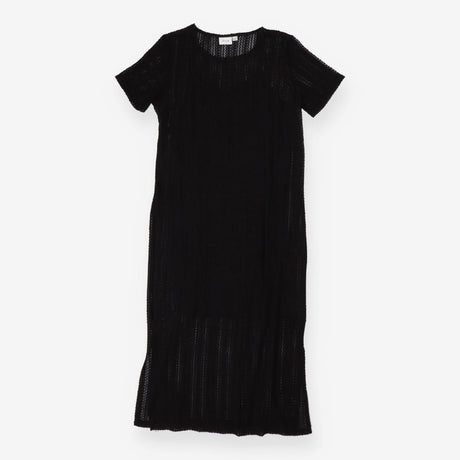 Black crochet knit midi dress with matching slip