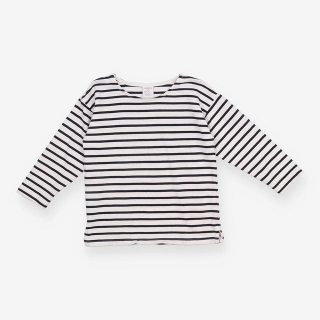 Tee LS white blue stripe