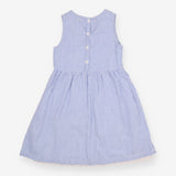 Dress sleeveless blue white stripe button back