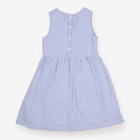 Dress sleeveless blue white stripe button back