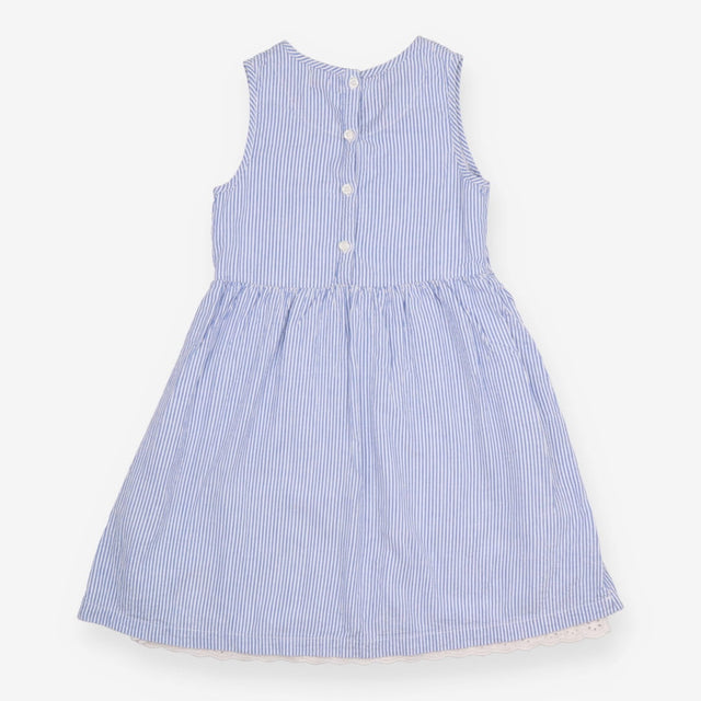 Dress sleeveless blue white stripe button back