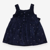 Pinafore navy blue velour silver spots