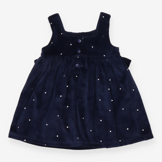 Pinafore navy blue velour silver spots