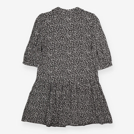 Tunic Blouse Black Ditsy Floral Print Puff Sleeve