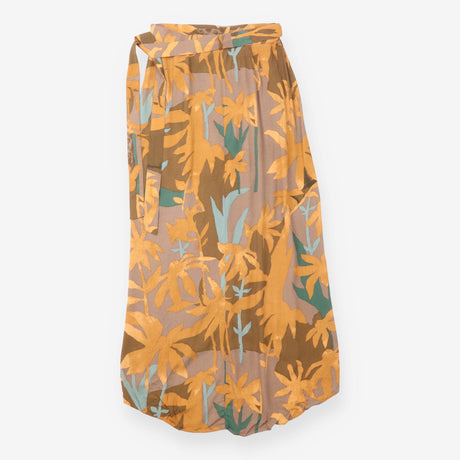 Wrap Skirt Mustard Brown Botanical Print Tie Waist