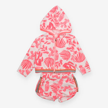 Outfit towelling shorts hoodie white pink plants