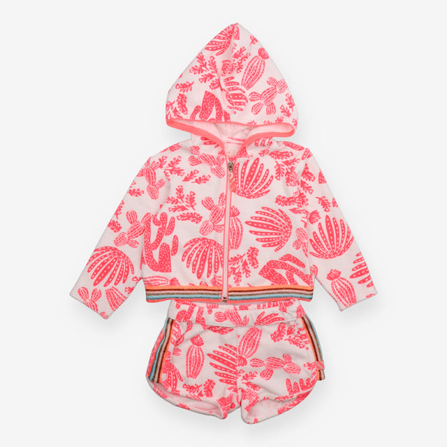 Outfit towelling shorts hoodie white pink plants