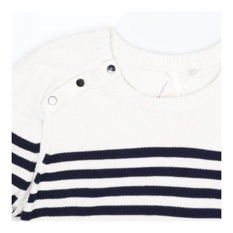 White and navy striped knit sweater dress maternit