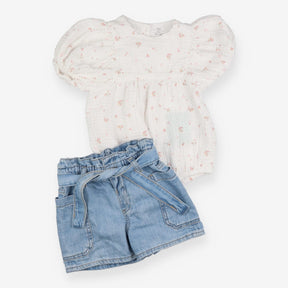 Bubble Floral Romper and Denim Shorts