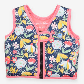 Swim vest with floats navy and yellow flowers prin
