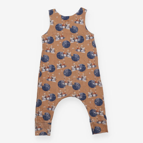Jersey Romper Rust with Badger and Fox on Rocket