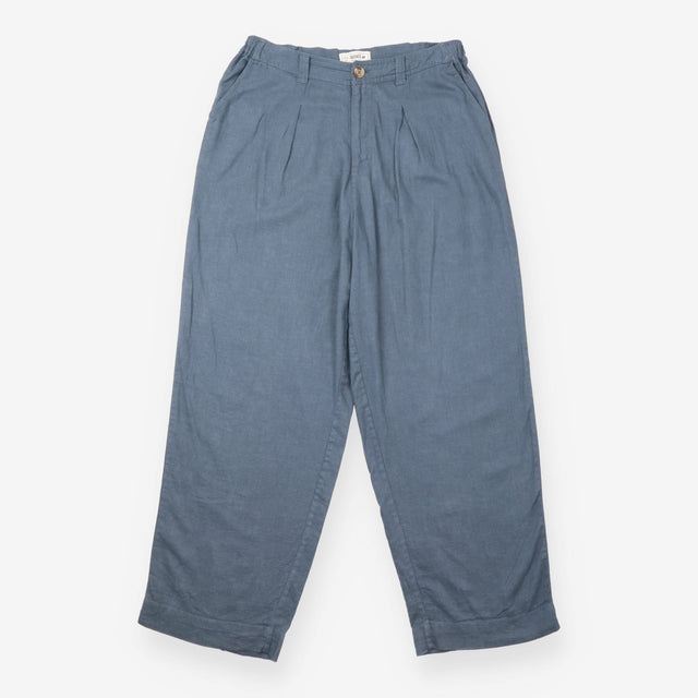 Wide Leg Linen Trousers Navy Pleat Front Relaxed F