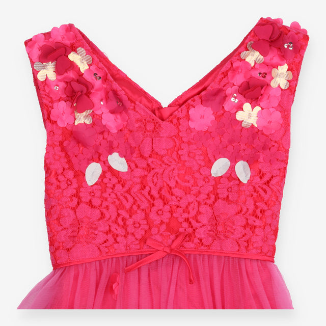 Dress Pink with Lace Bodice with Floral Applique a